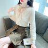 New 2024 Fashion Winter Long Sleeve Lace Up Ruffled Collar Slim Ruffles Velvet Lace Blouse Shirt Women Tops Blouses Shirts J799