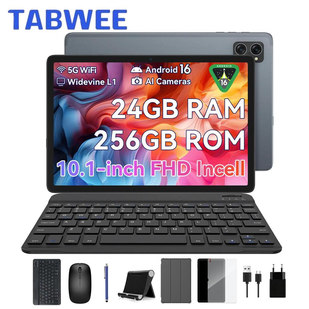 טאבלט TABWEE T20 אנדרואיד 16 24GB RAM 256GB ROM 10.1 אינץ' 1280x 800 תצוגת FHD אוקטה ליבה UMS9230 T606 טאבלט PC עם מקלדת