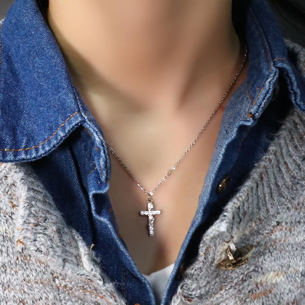Zircon Cross Necklace Trendy Japanese Women'S Hip-Hop Kusa Wind Casual Sweater Chain Sweater Chain Diamond Collarbone Chain