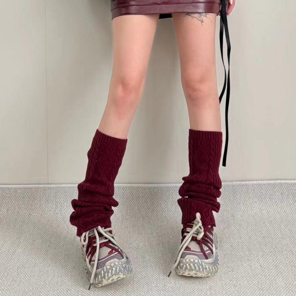 Luxurious Wool Cable Knitted Leg Warmers with Rhombus Pattern for Indoors and Outdoors Winter Boot Covers Long Stockings