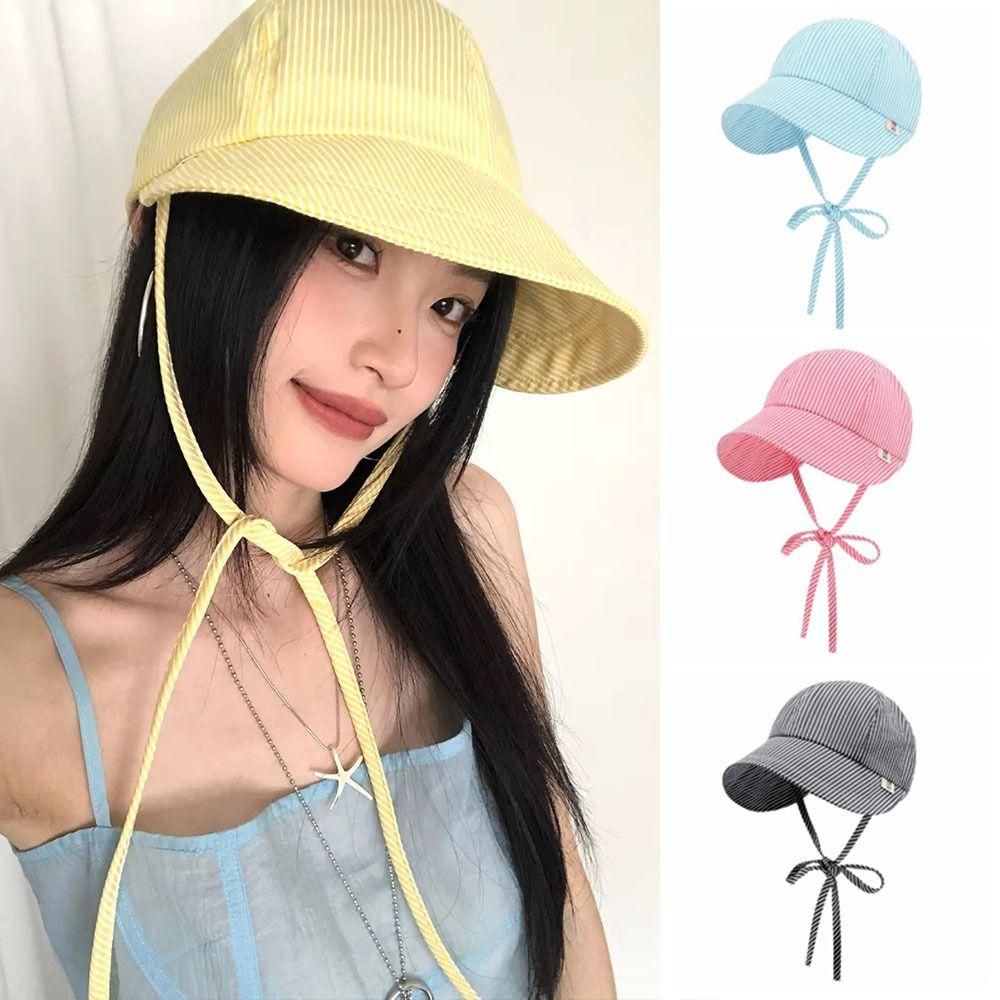 Y2k Sun Protection Hats Quick-drying Fisherman's Caps Fashion Striped Hat  For Women
