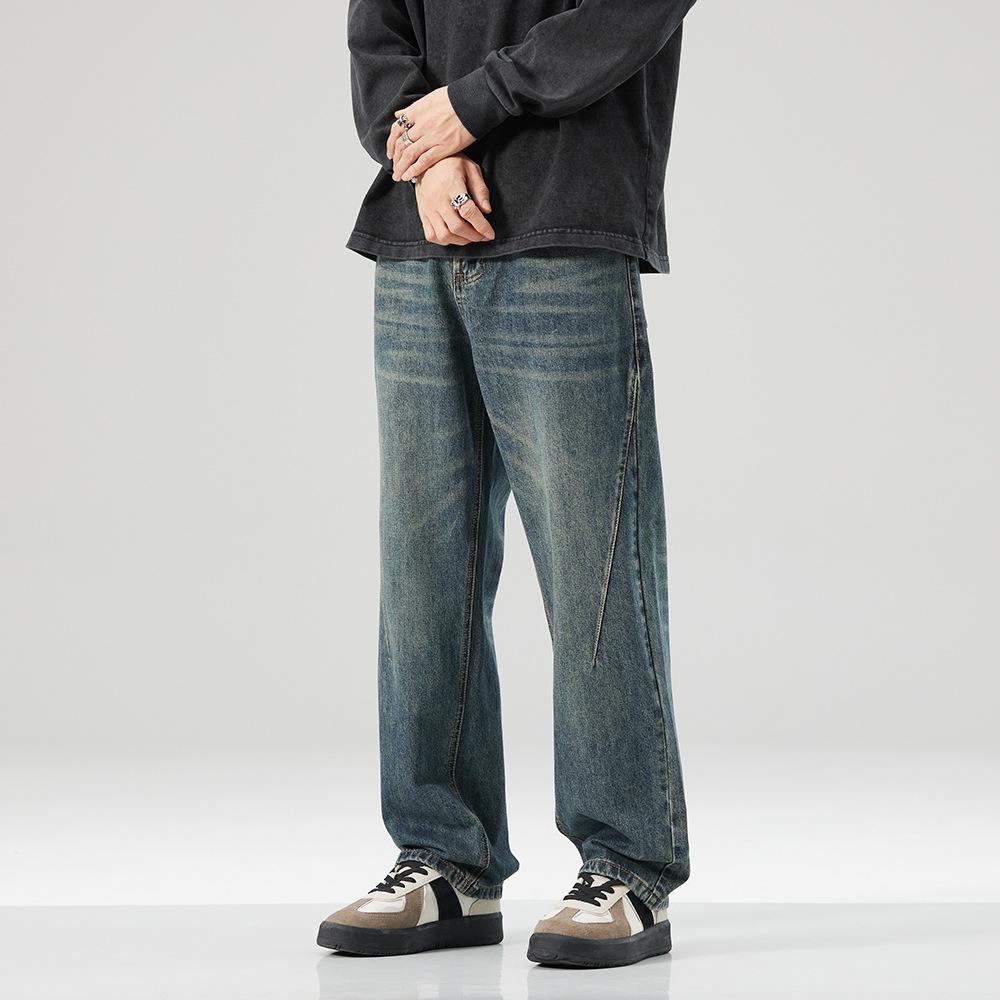 American Washing Water Retro Tooling Jeans Autumn and Winter Trendy Brand Loose and Old Denim Trousers Straight Wide-leg Men's Trousers