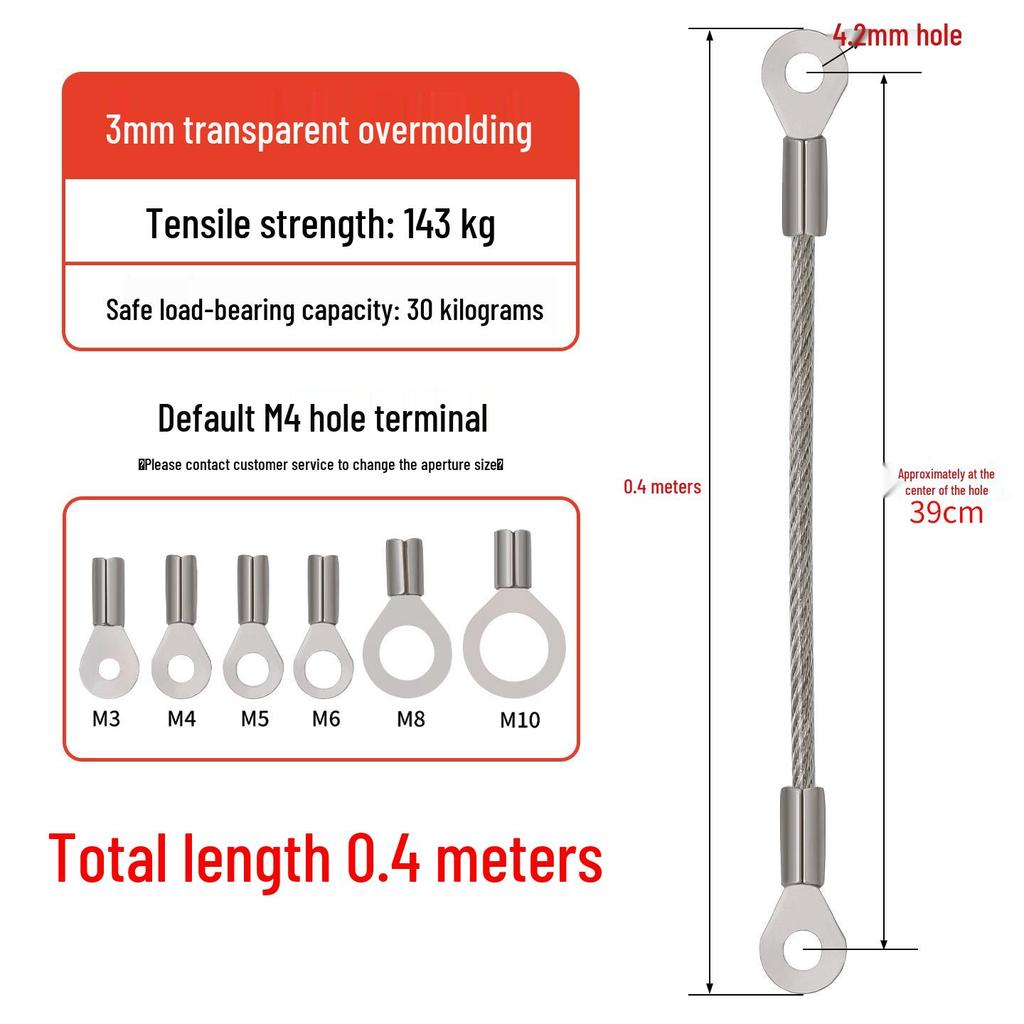 Transparent PVC Coated Stainless Steel Wire Rope with Fish Eye Terminal, 1.5mm~3mm Thick Anti-Fall Lighting Hanging Rope.