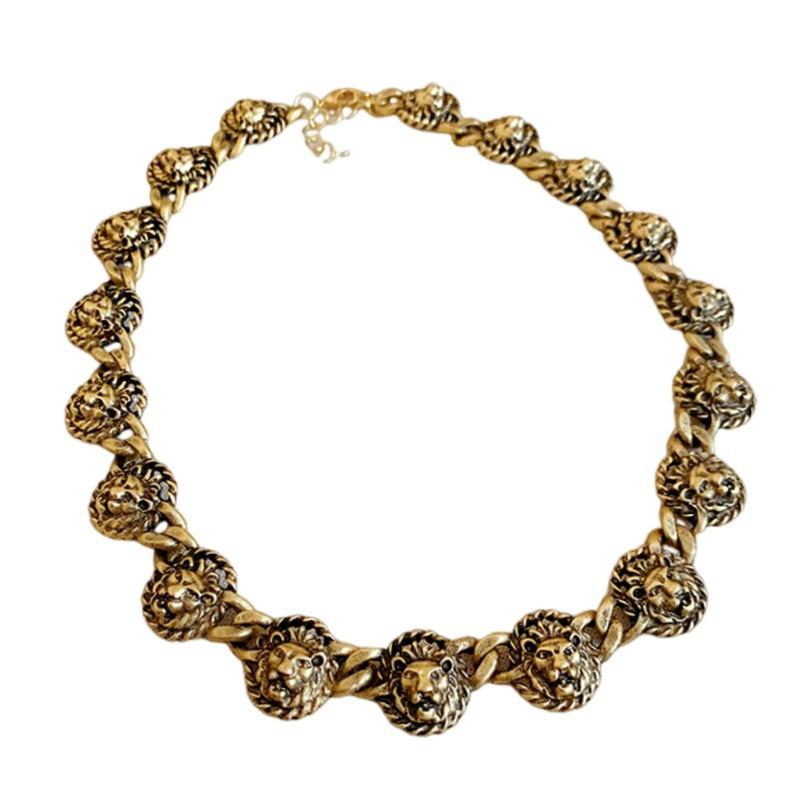 Vintage Löwenkopf Anhänger Halskette Set Mit Ohrringen Armband Damen Goldfarbene Legierung Retro Chic