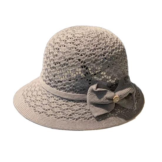 Women's Sun Hat Handmade Straw Woven Bucket Hat with Bow Foldable Sun Protection Fishing Hat for Outdoor Travel Beach
