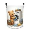 1pc Foldable Round Laundry Bear Hamper - Cute Clothes Basket with Adorable Bear & Laundry Motif, Storage Bin for Bedroom, Bathroom, Closet Organizatio