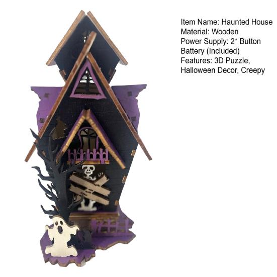 3D Wooden Puzzle Kit DIY Wooden Puzzle Haunted House Model Light-up Halloween