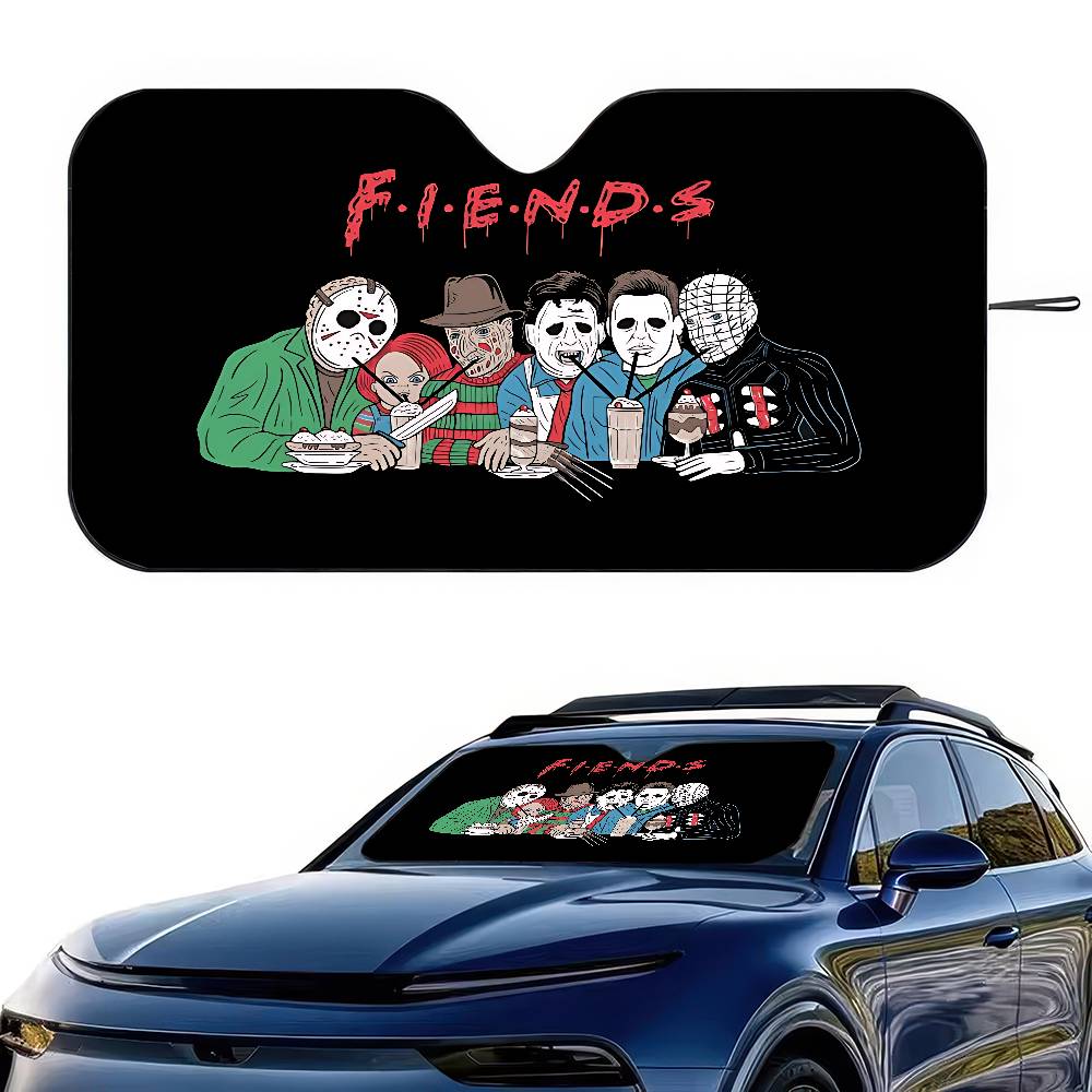 New Arrival Horrible Friends Killer Movie Holographic Windshield Sunshade Car Front Windshield 70x130cm Sun Visor Heat Reflector
