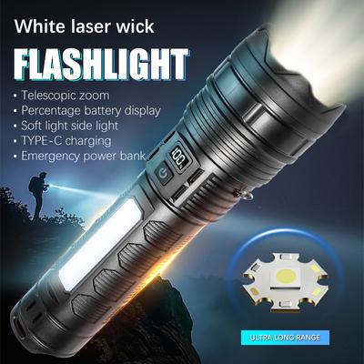 Strong Flashlight USB Type-C Rechargeable Outdoor Lighting Side Light Battery Display Large Capacity ABS Burst Flash Zoom