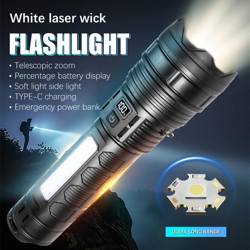 Strong Flashlight USB Type-C Rechargeable Outdoor Lighting Side Light Battery Display Large Capacity ABS Burst Flash Zoom