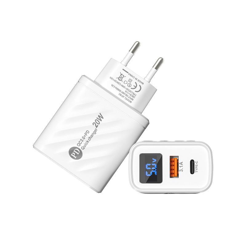 Pd Type C Usb Quick Charge 3.0 Wall Phone Charger 20W Fast Charging Digital Display Charger Adapter
