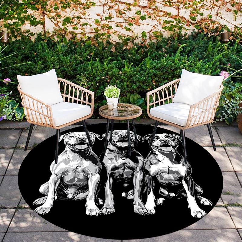 Black Pit Bull pattern round rug,Carpet Rug for Living Room Bedroom Playroom ,Non-slip Floor Mat,Holiday Gifts and Birthday Gifts.