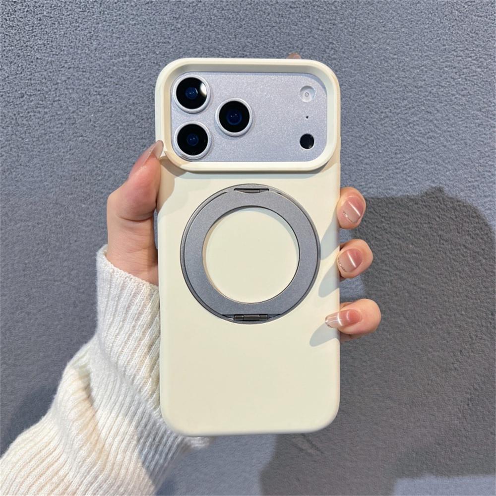 For iPhone 17 Pro Liquid Silicone Case PC Aluminium Alloy Magnetic Phone Back Cover with Kickastand Compatible with MagSafe