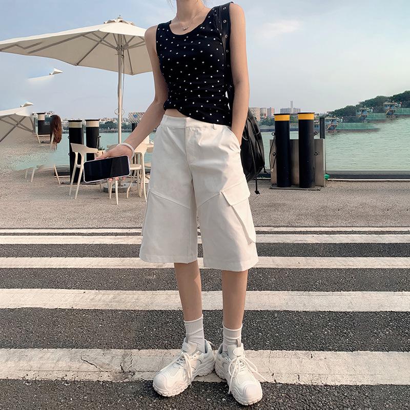 

Женские повседневные шорты с высокой талией и широкими штанинами 2024 года: Летний свободный крой M чёрный