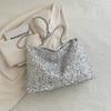 Stylish Korean Style Large Capacity Chic Chain Tote Bag For Women In Black White Silver