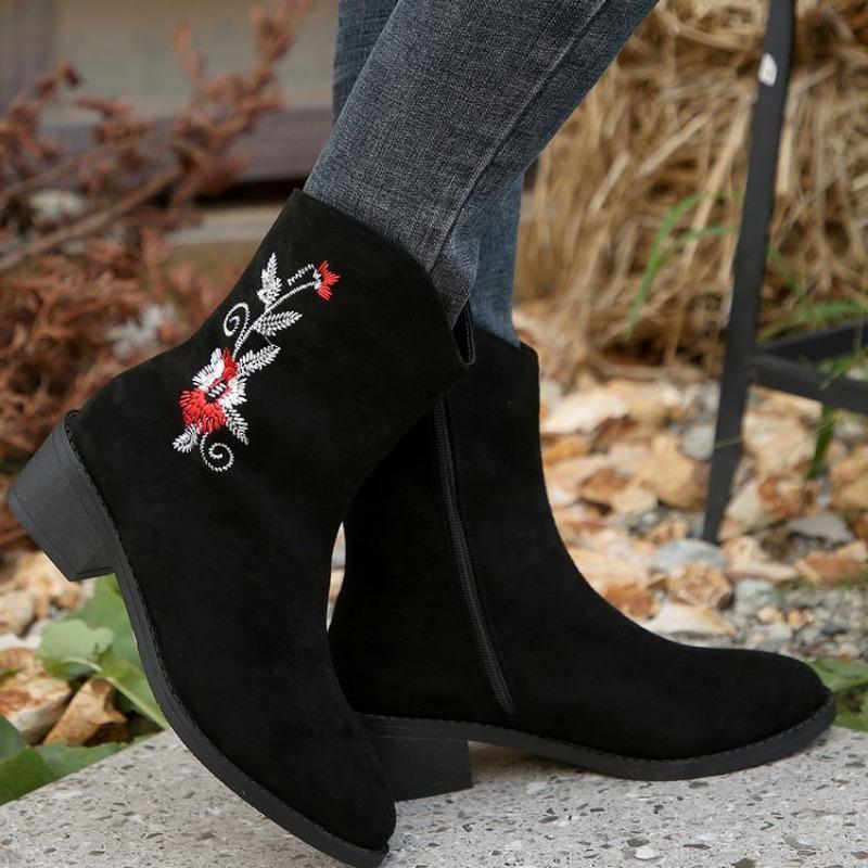 

Large size polished retro fashion boots autumn and winter new medium tube but knee and embroidered women s boots 36 чёрный