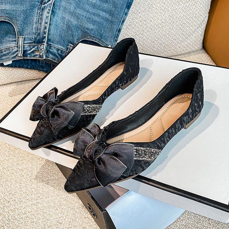 

Модные женские балетки с острым носком, пайетками и бантом, высококачественные, модные, удобные и элегантные, лето 2025, женская обувь для платья 35