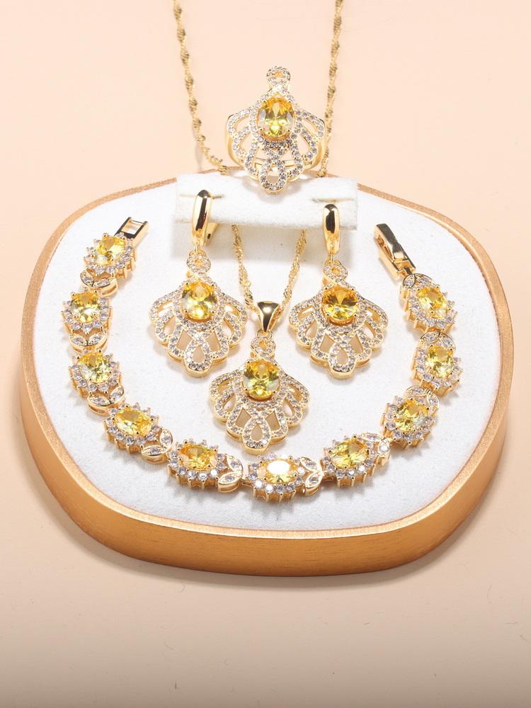 12-Colors Luxury Quality Big Jewelry Set Wedding Ring Adjustable Necklace And Earrings Bridal Accessories Charm Chain Bracelet
