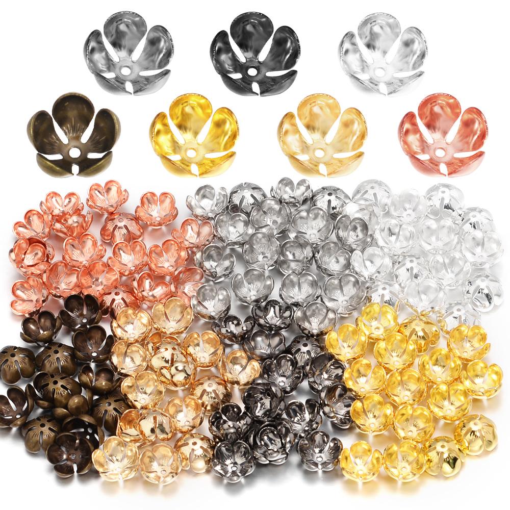 50pcs/Lot Iron Gold Plated Metal Flower Bead Caps for Jewelry Making End Beads Spacers Petal Spacer Beads DIY Bracelet Necklace