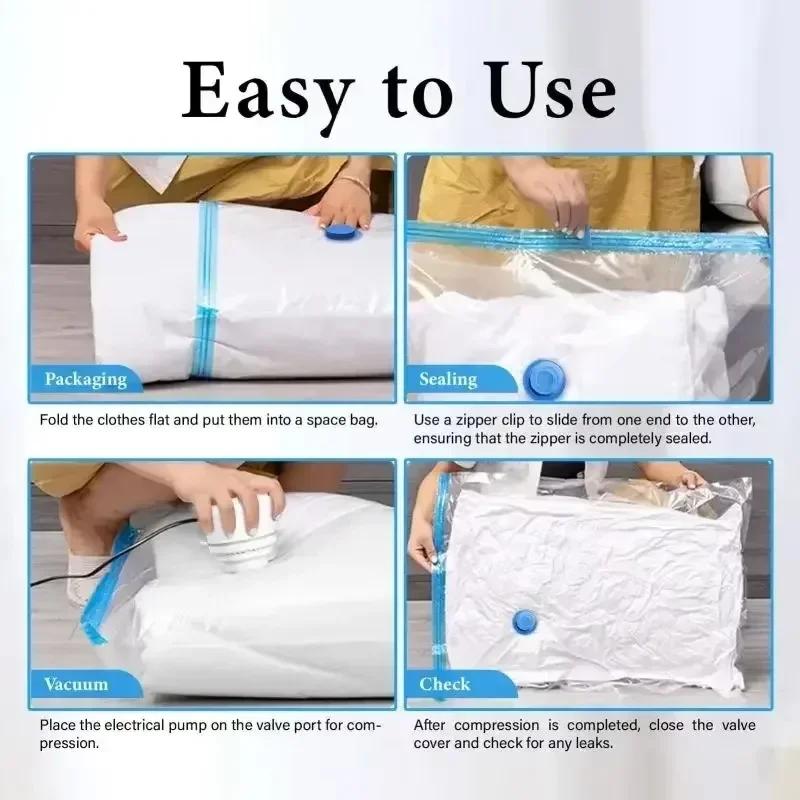 Vacuum Storage Bags with Electric/Hand Pump Multi-Purpose Plastic Rectangular Bags with Zipper Closure Space-Saving Organizer