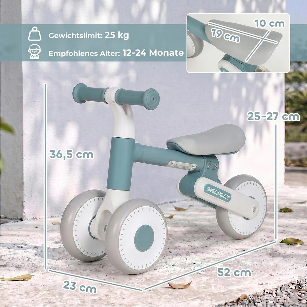 Kids Balance Bike Foldable Learning Bike with Quiet EVA Wheels Height-Adjustable Seat for 1-2 Years Blue