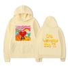 Unisex Black Hoodie Heart Character Tropical Sunset Double Sided Graphic Pullover Sweatshirt Streetwear