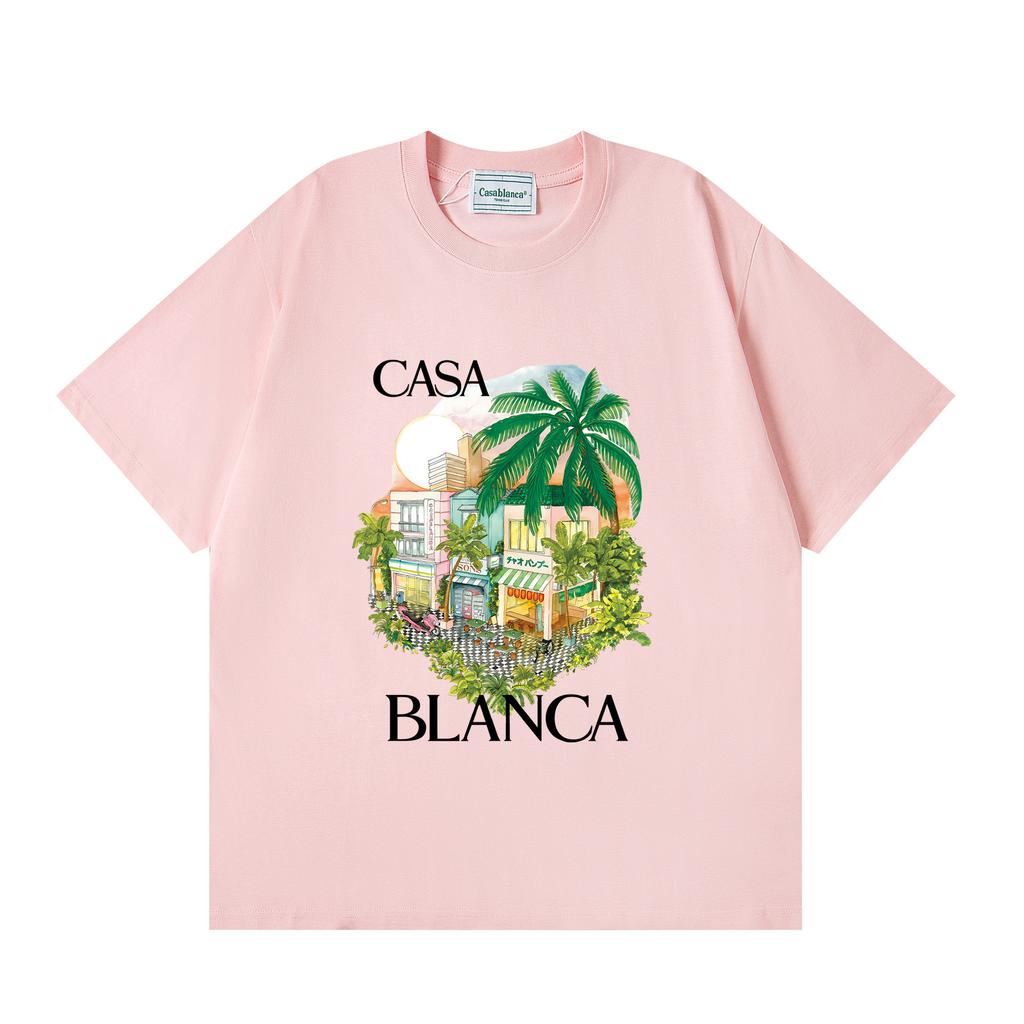 Grenzüberschreitend auf Lager exklusiv Casablanca Doppelgaze reine Baumwolle Unisex T-Shirt Hip-Hop lässig Kurzarm locker Rundhals