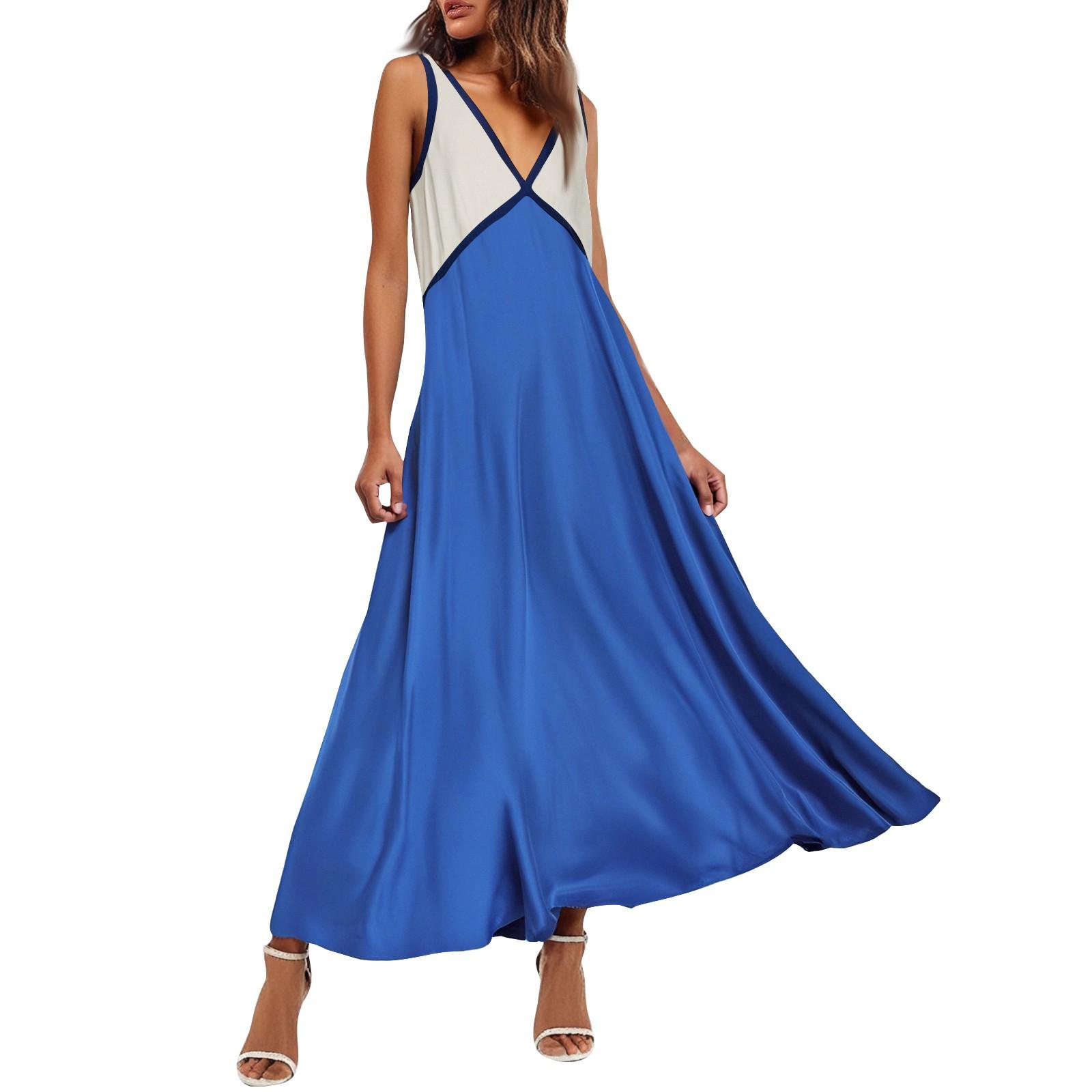 

Women s Loose Casual Slim V-Neck Solid Color Copper Ammonium Silk Fashion Suspender Skirt XL