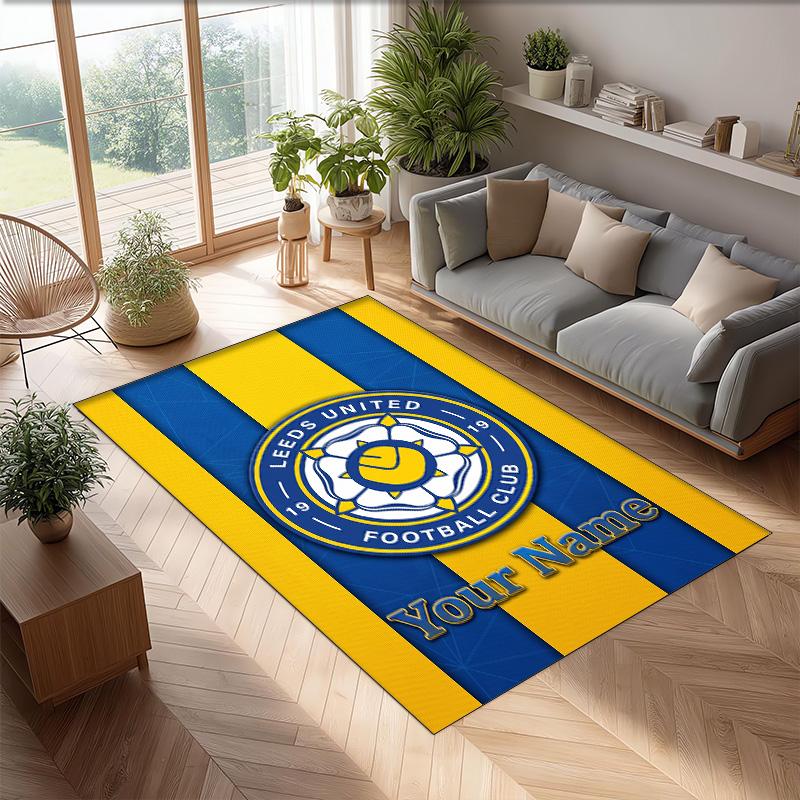 Leeds United Printed Crystal Velvet Rug Non‑Slip Crystal Velvet Carpet For Sofa Bedroom Indoor Home Decoration