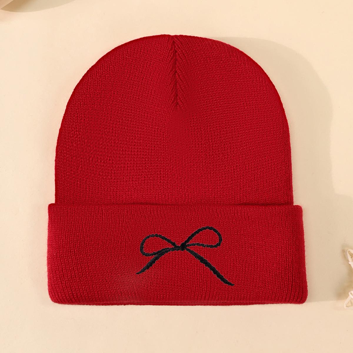 Outdoor Cycling Warm Cold Hat Bow Knitted Hat Trendy Versatile Autumn And Winter Cold Wool Hat Women красный