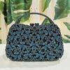 WHTUOHENG Luxury Top-Handle Crystal Evening Bag Blue Rhinestone Flower Handbag Diamond Silver Purse Women's Party Stone Clutch