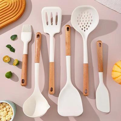 6-Piece Solid Wood & Silicone Utensil Set: Heat-Resistant, Non-Stick Cooking Tools with Storage