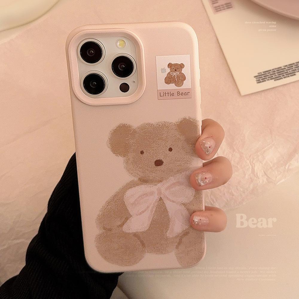Plush Bear Doll IPhone 15 Apple Phone Case 17promax Suitable for 16 Silicone 13 Pink Soft 12