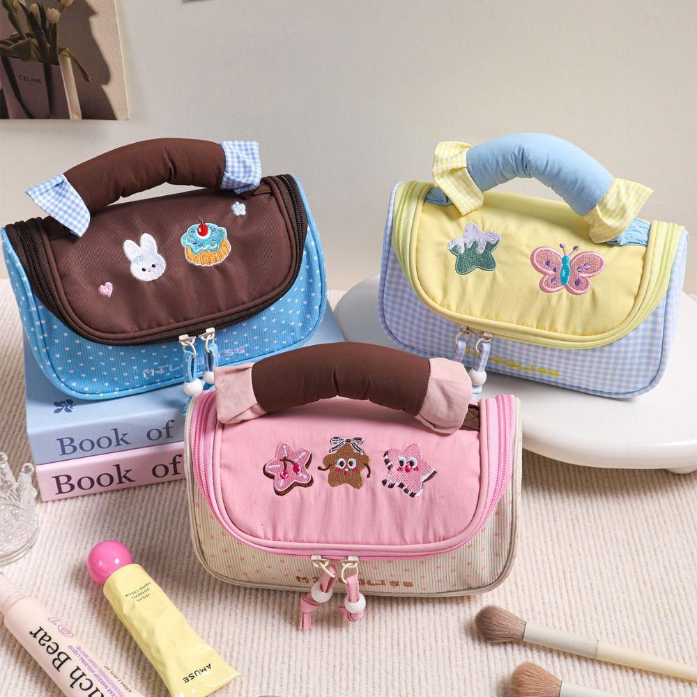 Large Capacity Handheld Makeup Bag Multifunctional Candy Color Pencil Case Aesthetic Stationery Organizer Pencil Pouch Children