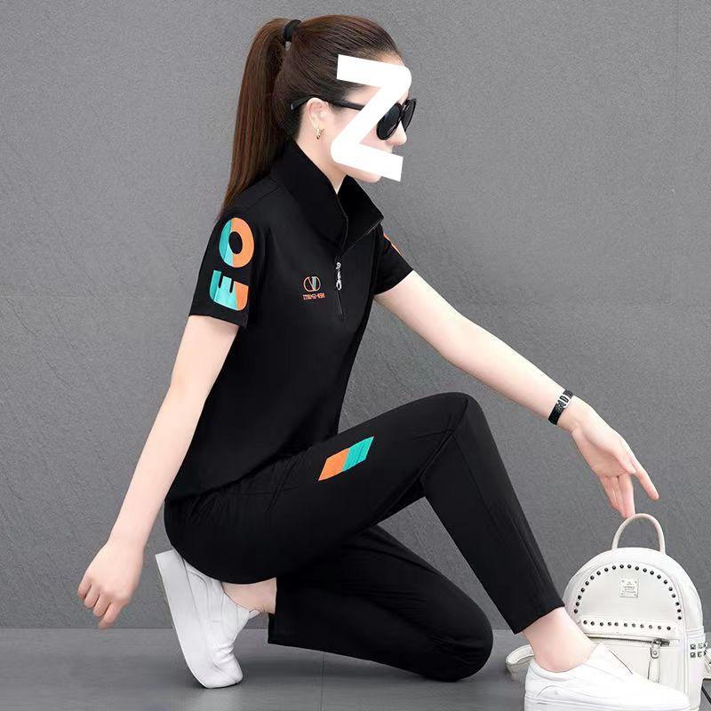 Sportswear Suit Women's Summer Thin Korean Version Loose Casual Long Pants Short-sleeved Two-piece Set for Small People