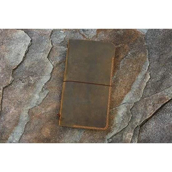 Travelers Notebook 21cm X 11cm Regular Size Memo Pad Leather Cover Case Oil-tanned Cowhide Includes 3 Refill Notebooks Compatible 4.25 8.25 Inch Diary