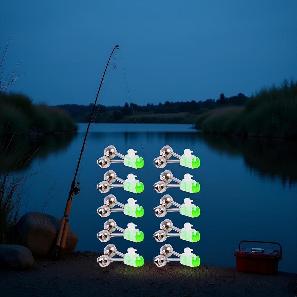 10 Pezzi Campanelli per Canne da Pesca Argentati Campanello Doppio 1,89 Pollici Verde Zincato Allarme Morso Pesce Indicatore di Morso Portatile Riutilizzabile