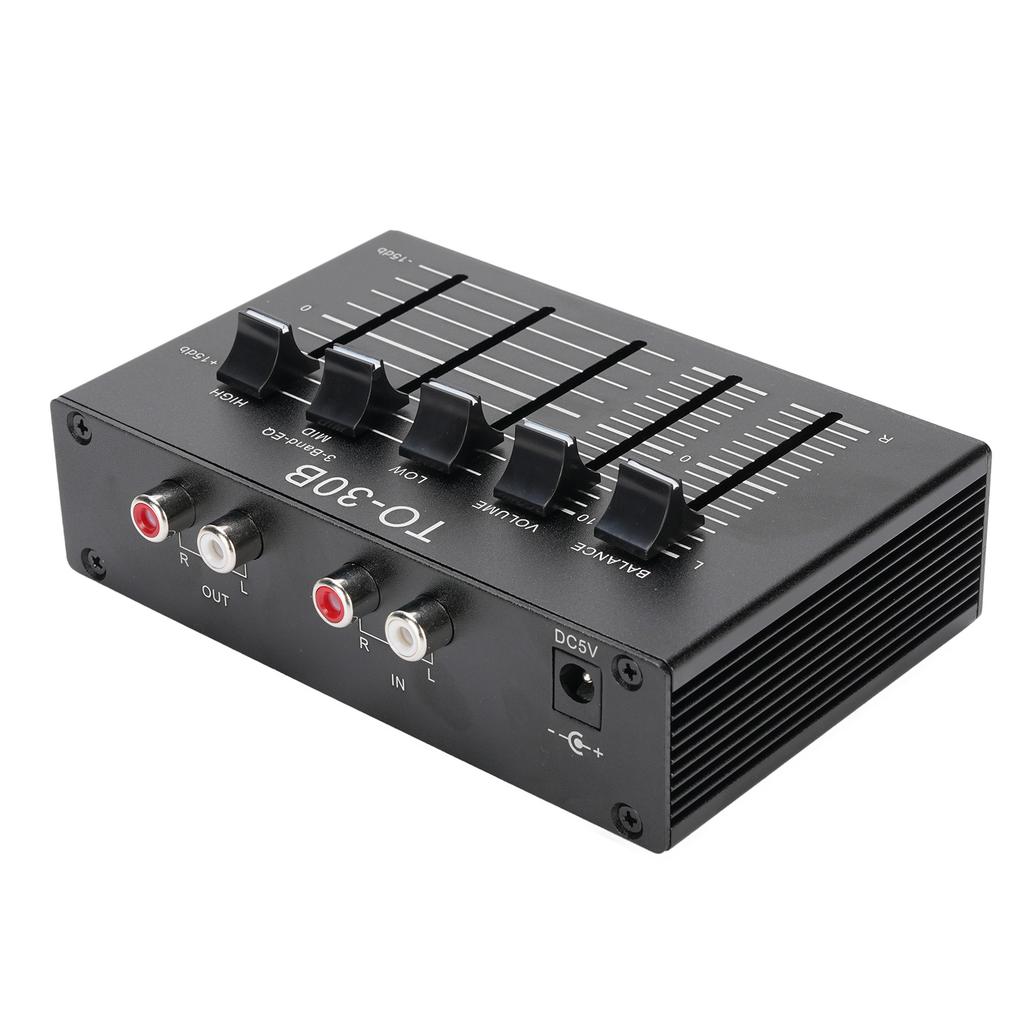 Phono Preamp EQ 2 Channel Digital Sound Equalizer 3 Band 12dB High Mid Low Tone Adjustment Balanced Volume Control 5V
