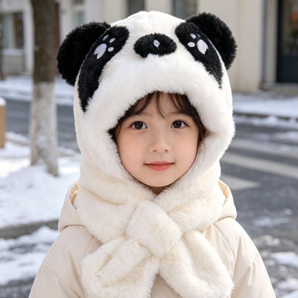 Thickened Winter Kids Plush Hat 2-in-1 Hat Scarf Cute Children's Hooded Scarf Winter