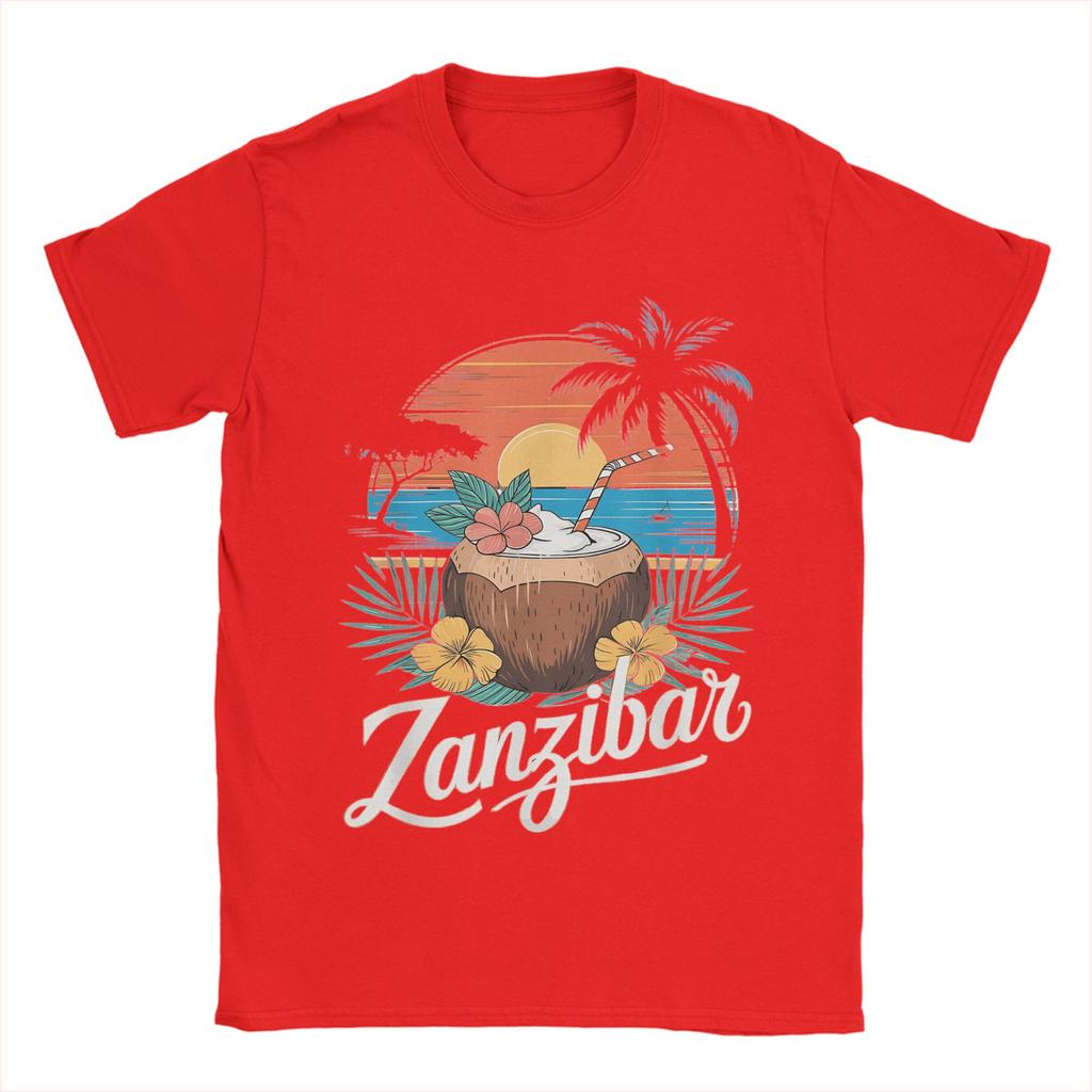 Tanzania Zanzibar Africa Tramonto Spiaggia delle Palme Stile di Vita e Cocco Maglietta Estate Cotone Manica Corta Abbigliamento Vintage
