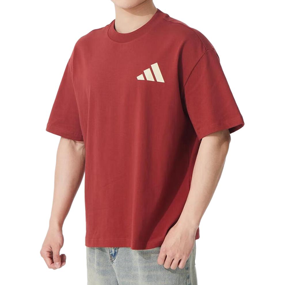 Adidas T Shirts Unisex Red Crew Neck Moderate Straight Fit JX9126