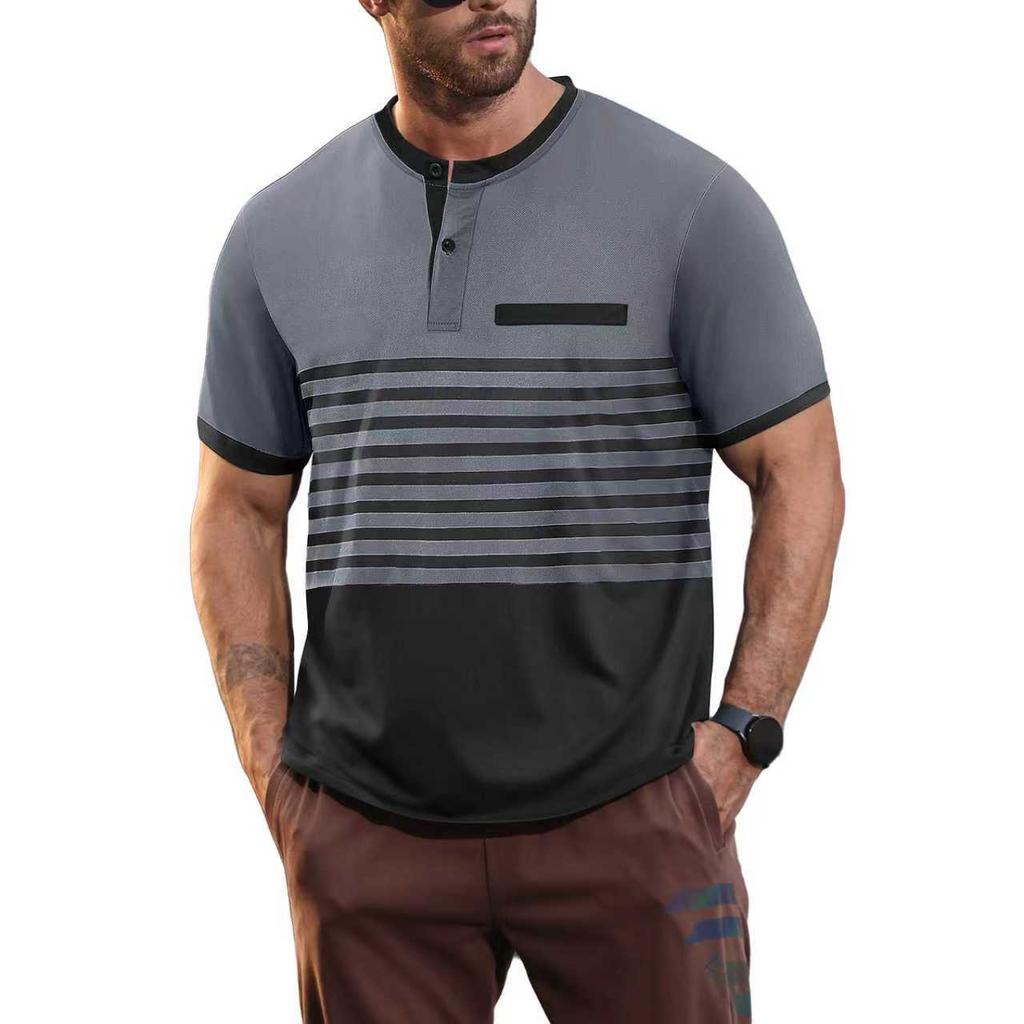 Ins Summer Polo Shirt Men's Print Striped Polo Shirt Short Sleeve T-shirt Business Casual Geometric Print