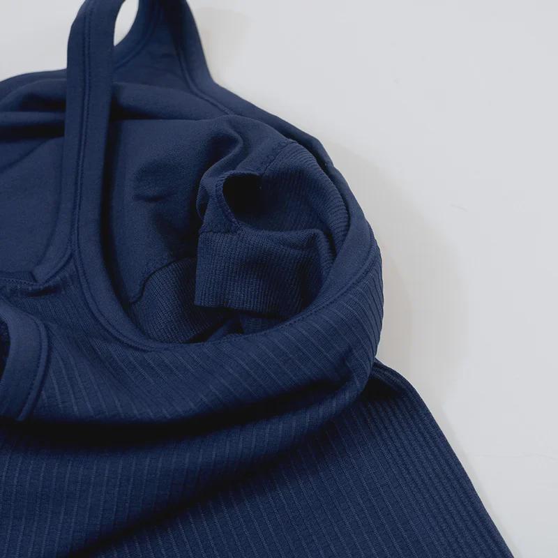 Dámská bezešvá žebrovaná pletená vesta na jógu s I-tvarovanými zády - úzké, vysoce elastické sportovní oblečení