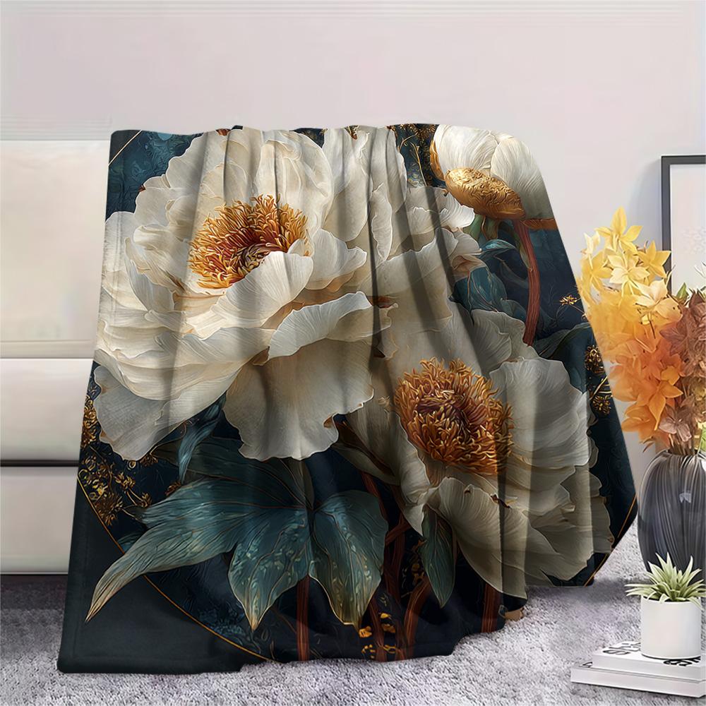 Flower Print Flannel Blanket, High quality Comfortable for All Seasons, Home Decor, Warmth and Comfort, Perfect for Christmas Gifts