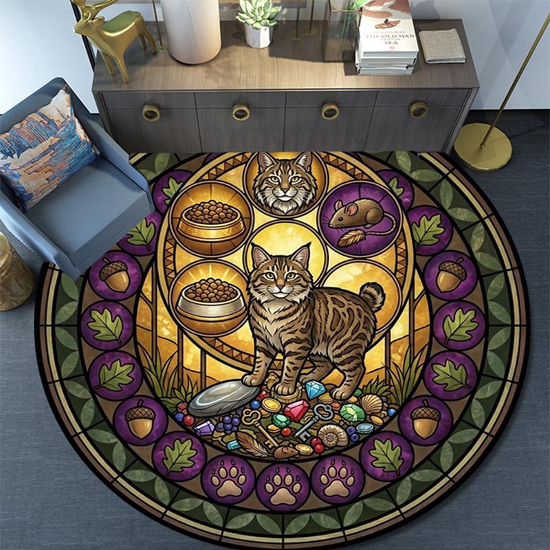 Cat Nature Symbols Round Area Rug Under Office Chairs Bedroom Living Room Home Decor