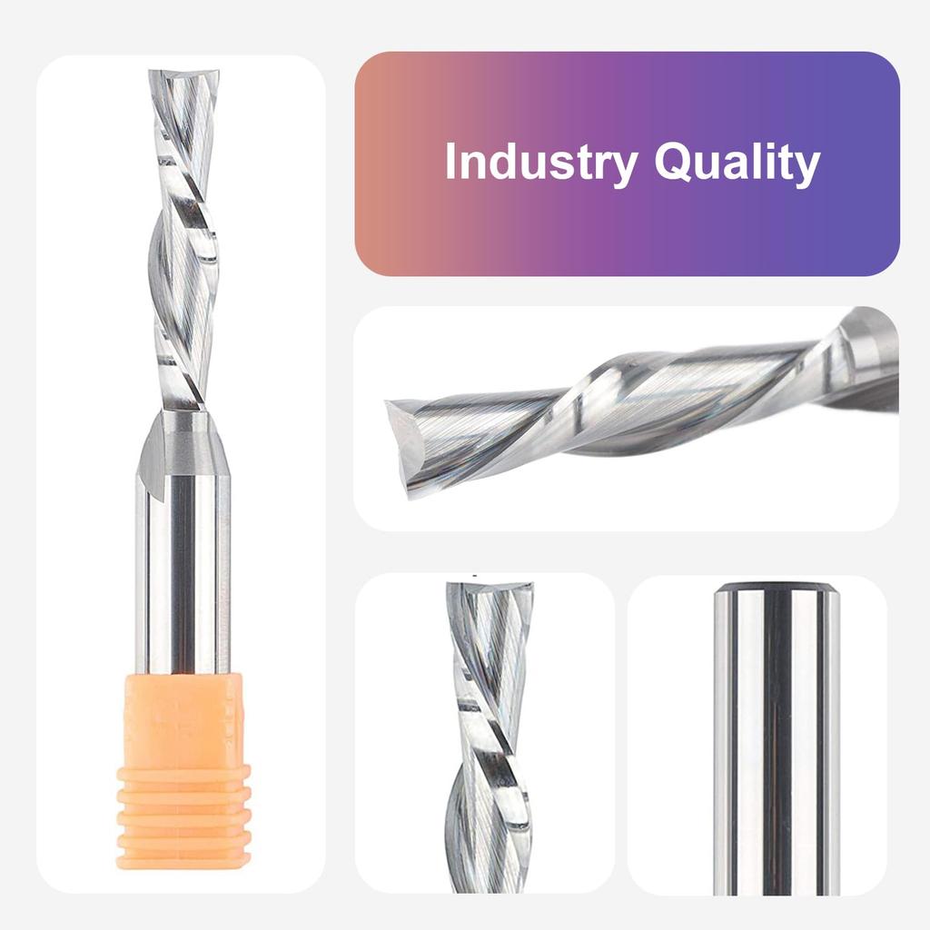 SpeTool Spiral Downcut Router Bits with 3/8 Inch Cutting Diameter, 4 Inch Extra Long HRC55 Solid Carbide CNC End Mill for Wood Small Cut, Carving