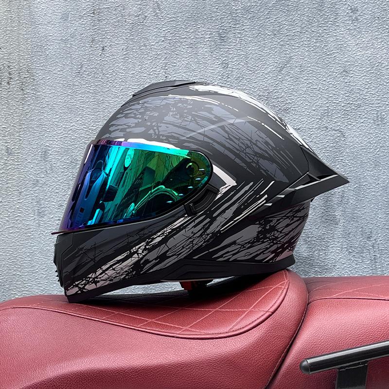 Full Helmet Double Mirror Helmet Men's Four Seasons Universal Hard Hat Female Knight Locomotive Double Lenses