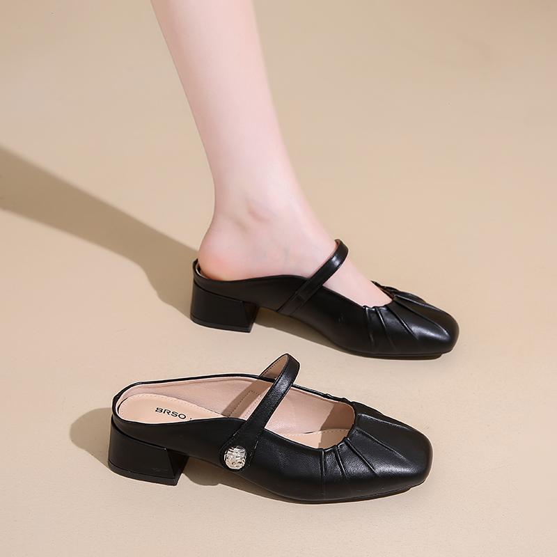 Fashion 2025 New Female Shoes Low Ladies' Slippers Cover Toe Shallow Luxury Slides PU for Women  New Designer Flat Fashion Slippers