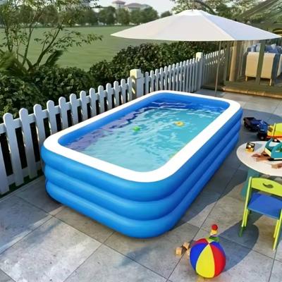 Three Ring Raised and Thickened Single Bottom Square Family Inflatable Swimming Pool Blue and White Large Home Swimming Pools