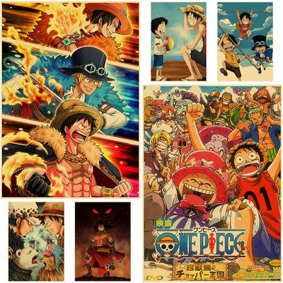 Vintage Anime One Piece Poster Manga Characters Kraft Paper Posters Art Mural Study Home Bedroom Decor Luffy Wall Sticker